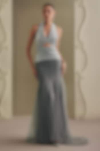 Light Grey Net Mermaid Skirt Set by Payal & Zinal at Pernia's Pop Up Shop