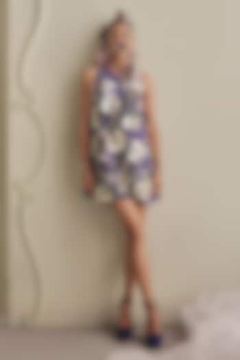 Purple Velvet 3D Floral Embellished Mini Cocktail Dress by Payal & Zinal at Pernia's Pop Up Shop