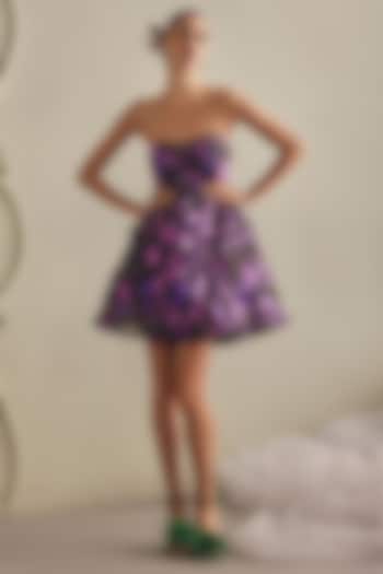 Purple Net Beads Embroidered Strapless Mini Party Wear Dress by Payal & Zinal at Pernia's Pop Up Shop