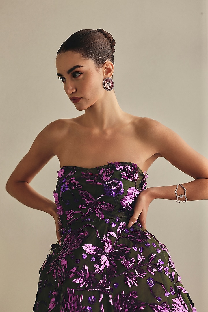 Purple Net Beads Embroidered Strapless Mini Party Wear Dress by Payal & Zinal at Pernia's Pop Up Shop