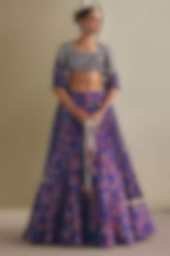 Multi-Colored Zari Floral Printed Wedding Lehenga Set by Payal & Zinal at Pernia's Pop Up Shop