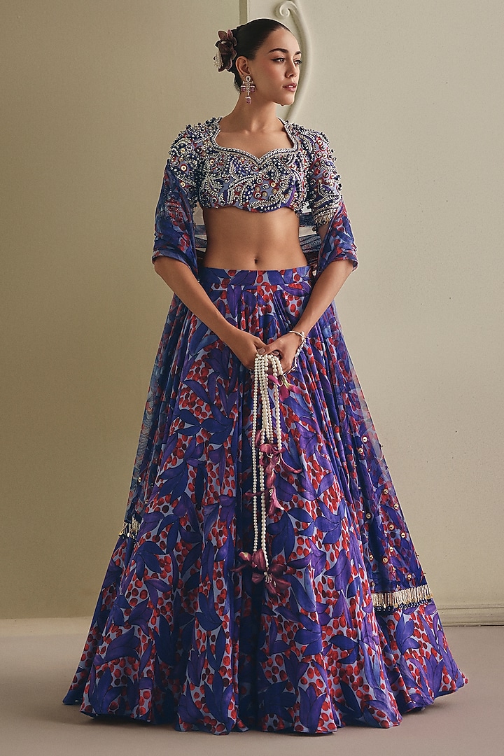 Multi-Colored Zari Floral Printed Wedding Lehenga Set by Payal & Zinal at Pernia's Pop Up Shop