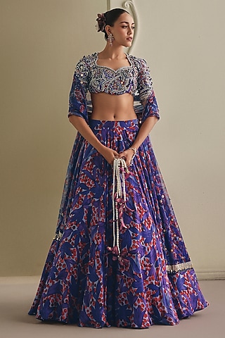 Multi-Colored Zari Floral Printed Lehenga Set by Payal & Zinal
