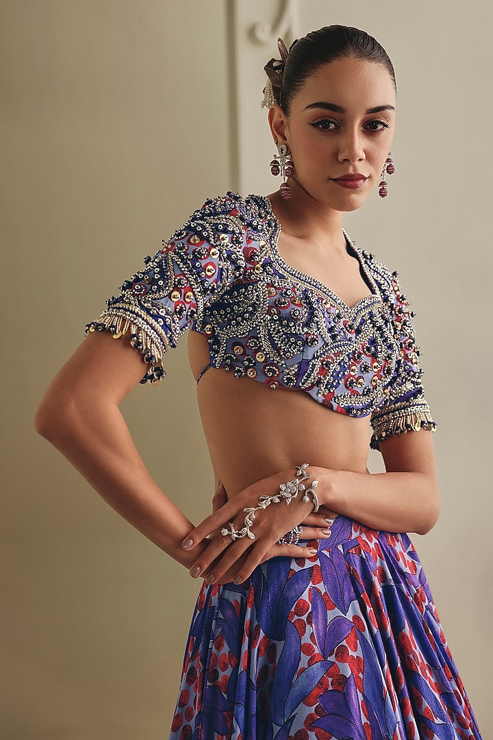 Multi-Colored Zari Floral Printed Wedding Lehenga Set by Payal & Zinal at Pernia's Pop Up Shop