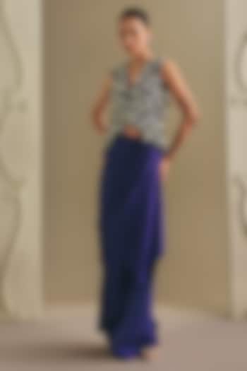 Violet Mulberry Satin Draped Skirt Set by Payal & Zinal at Pernia's Pop Up Shop