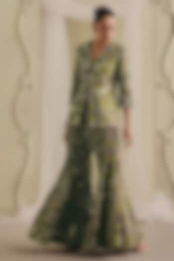 Olive Green & Purple Twill Structured Jacket Set by Payal & Zinal at Pernia's Pop Up Shop