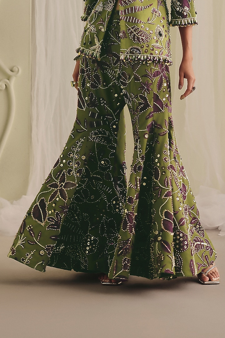 Olive Green & Purple Twill Structured Jacket Set by Payal & Zinal at Pernia's Pop Up Shop