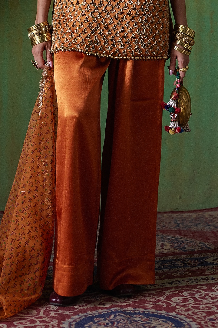 Orange Gajji Embroidered Kurta Set by Payal & Zinal at Pernia's Pop Up Shop