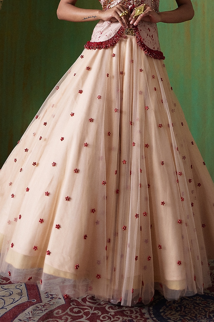 Off-White Net Floral Embellished Skirt Set by Payal & Zinal at Pernia's Pop Up Shop