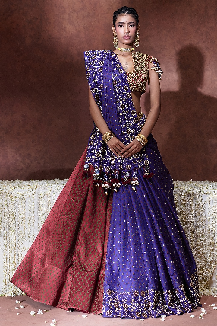 Maroon Gajji Embroidered Wedding Lehenga Set by Payal & Zinal at Pernia's Pop Up Shop