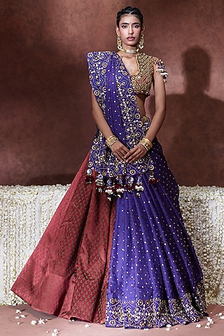 Maroon Gajji Embroidered Lehenga Set by Payal & Zinal