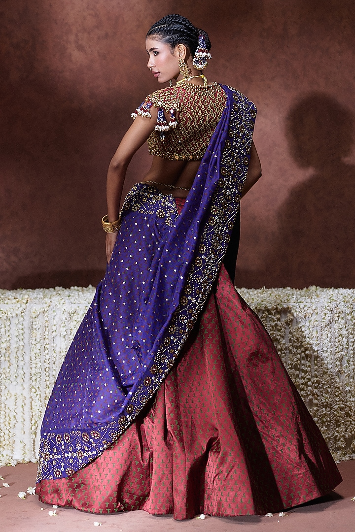 Maroon Gajji Embroidered Wedding Lehenga Set by Payal & Zinal at Pernia's Pop Up Shop