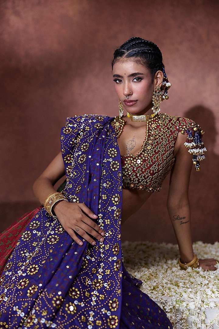 Maroon Gajji Embroidered Wedding Lehenga Set by Payal & Zinal at Pernia's Pop Up Shop