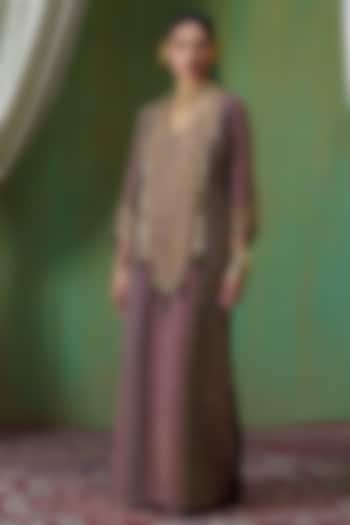 Multi-Colored Linen Mirror Embroidered Kaftan by Payal & Zinal at Pernia's Pop Up Shop