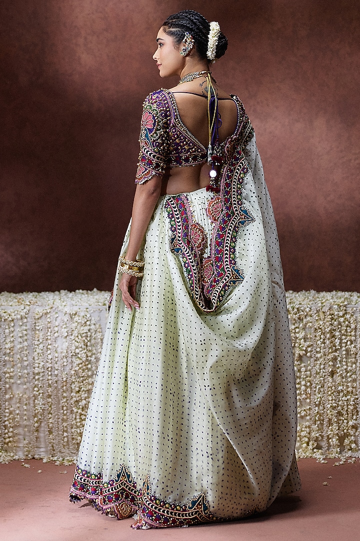 Off-White Organza Satin Pleated Reception Lehenga Saree Set by Payal & Zinal at Pernia's Pop Up Shop