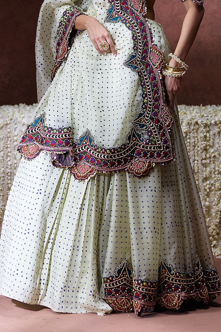 Off-White Organza Satin Pleated Reception Lehenga Saree Set by Payal & Zinal at Pernia's Pop Up Shop