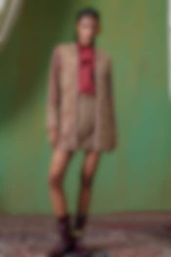 Maroon Velvet Twill Embroidered Blazer Set by Payal & Zinal at Pernia's Pop Up Shop