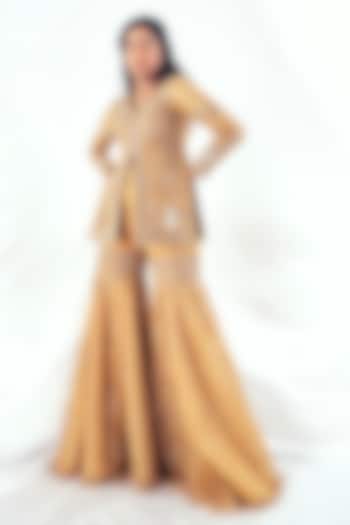 Gold Tissue Sequins Embroidered Gharara Set by Payal & Zinal at Pernia's Pop Up Shop