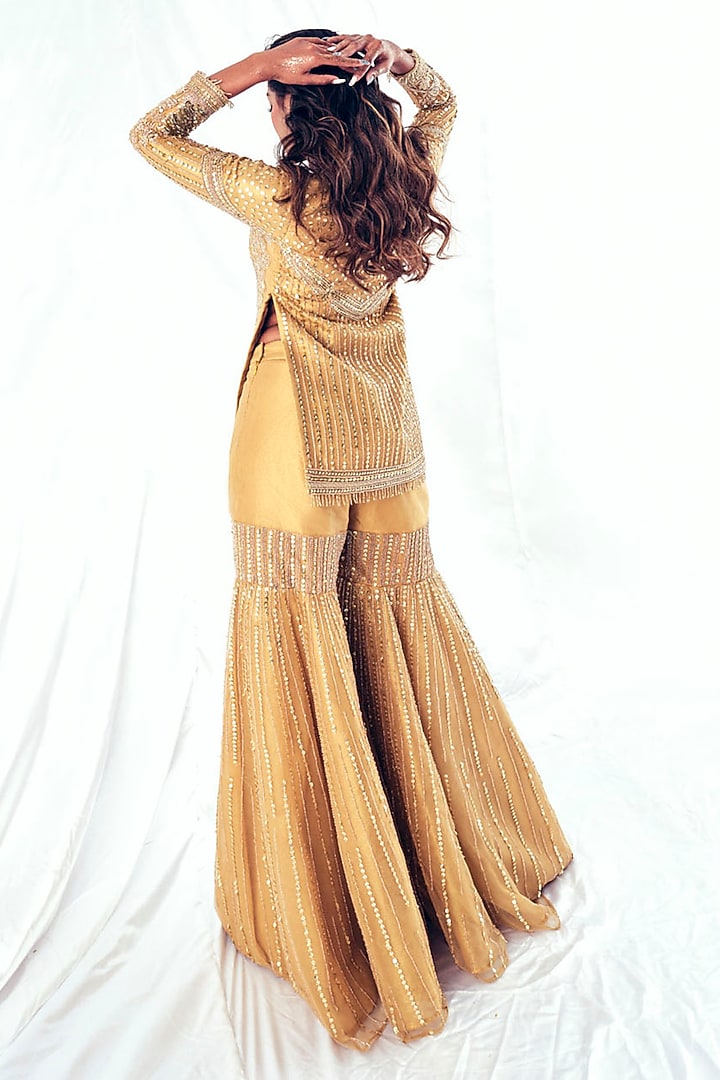 Gold Tissue Sequins Embroidered Gharara Set by Payal & Zinal at Pernia's Pop Up Shop