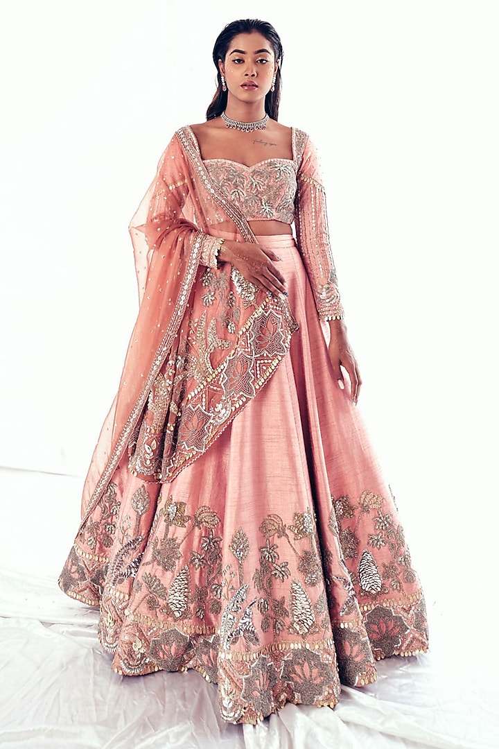 Lilac Gajji Silk Embroidered Bridal Lehenga Set by Payal & Zinal at Pernia's Pop Up Shop