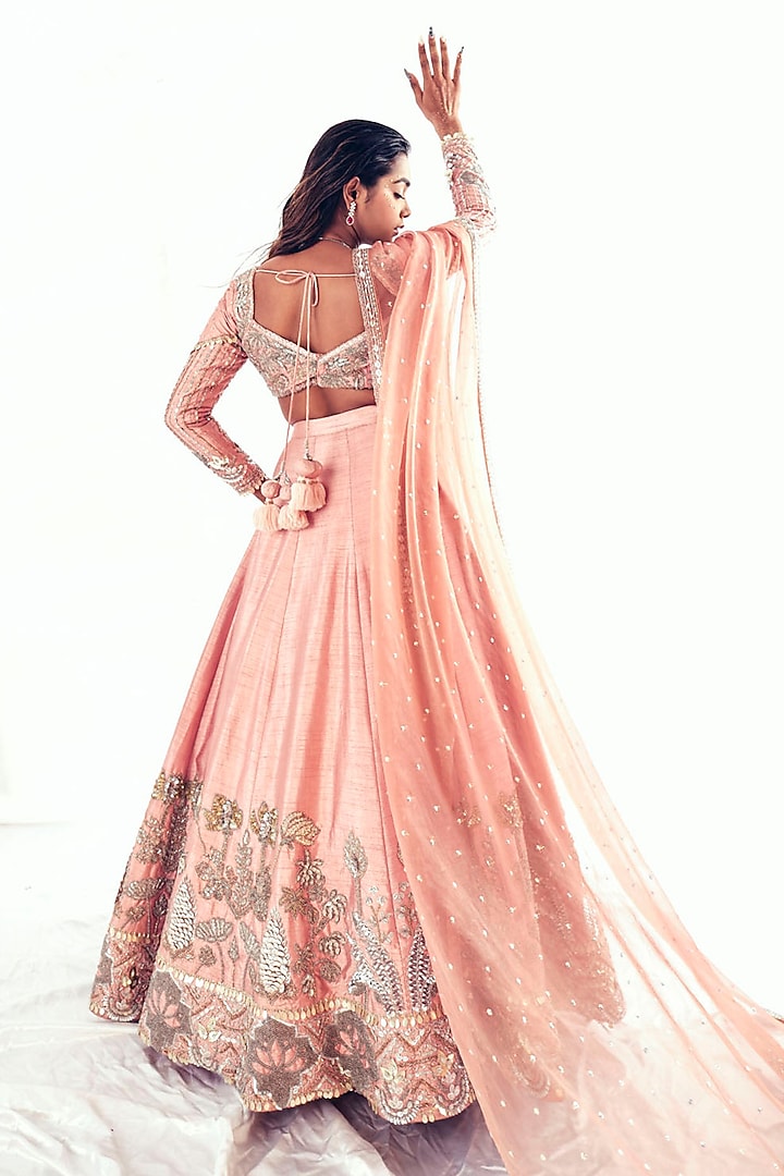 Lilac Gajji Silk Embroidered Bridal Lehenga Set by Payal & Zinal at Pernia's Pop Up Shop