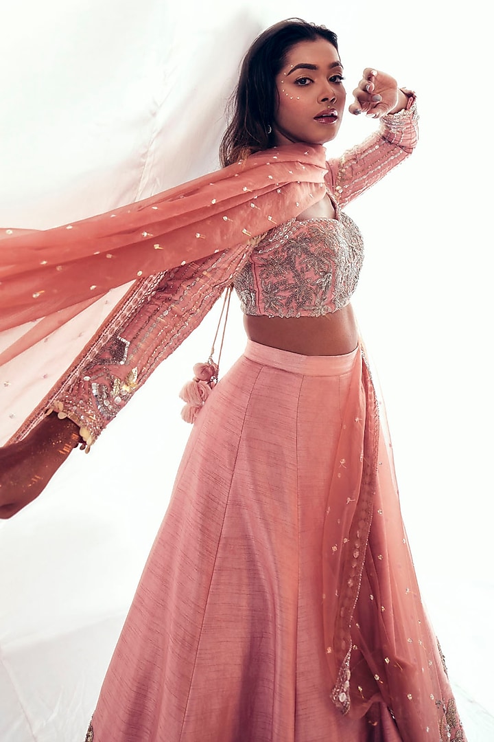 Lilac Gajji Silk Embroidered Bridal Lehenga Set by Payal & Zinal at Pernia's Pop Up Shop