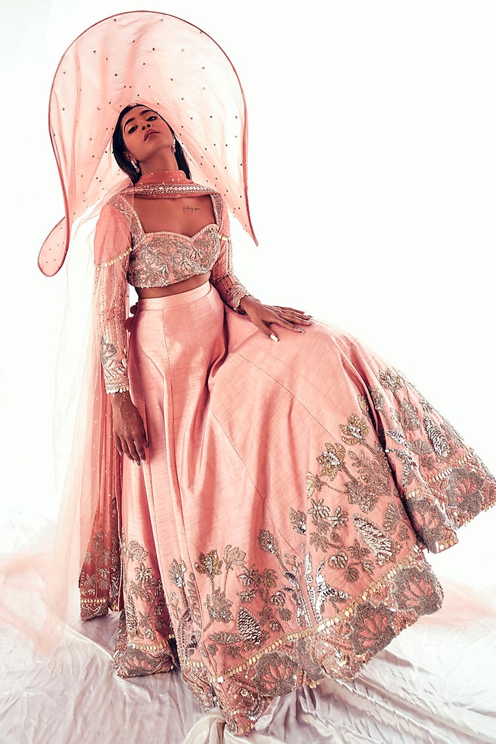 Lilac Gajji Silk Embroidered Bridal Lehenga Set by Payal & Zinal at Pernia's Pop Up Shop