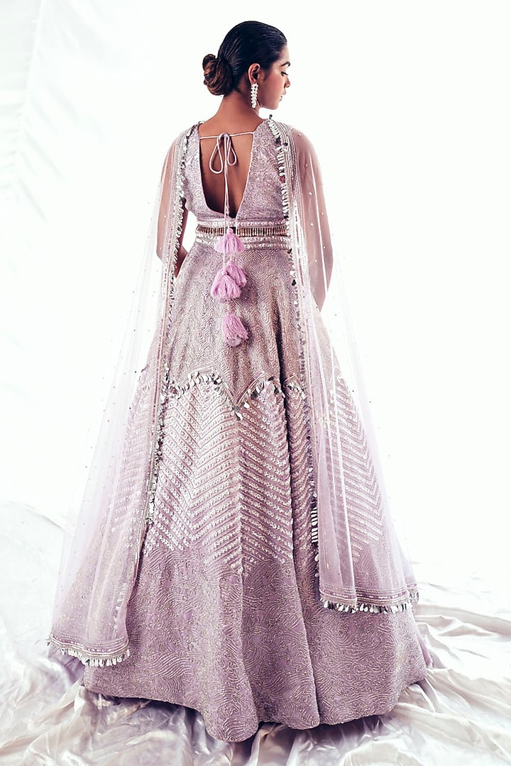 Lilac Gajji Silk Embroidered Bridal Lehenga Set by Payal & Zinal at Pernia's Pop Up Shop