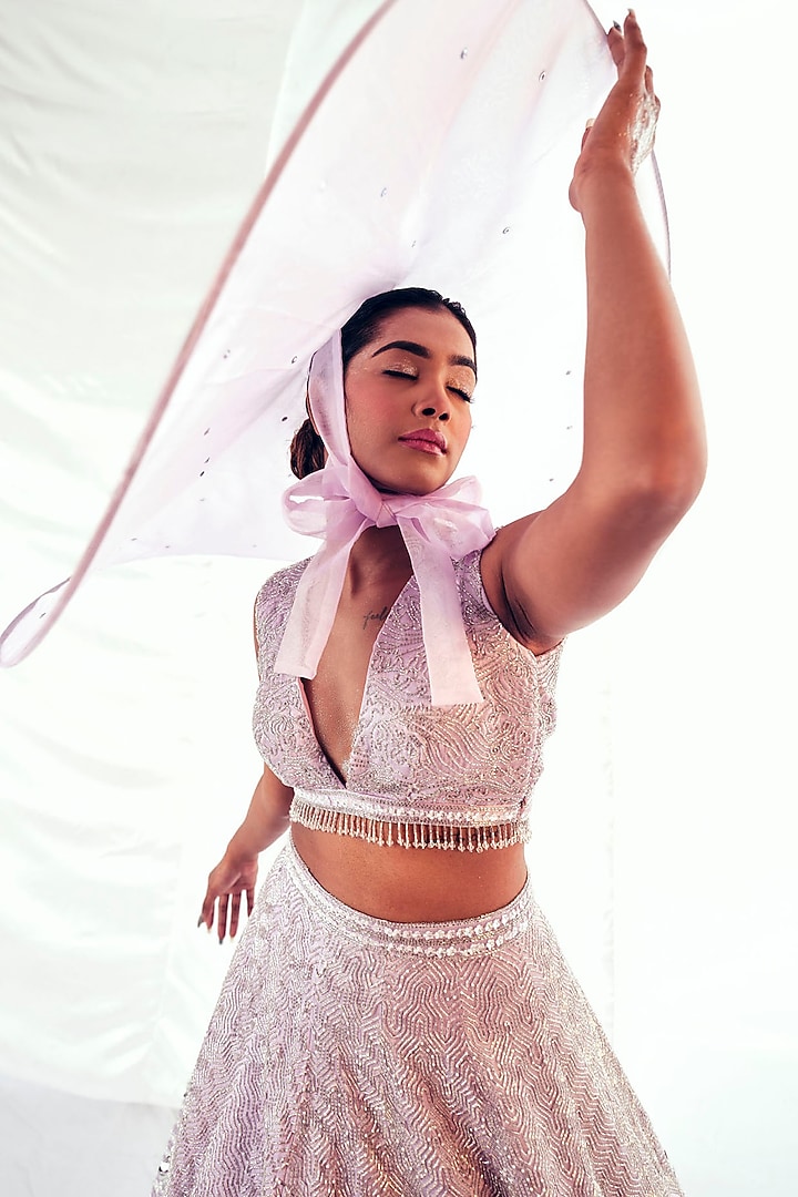 Lilac Gajji Silk Embroidered Bridal Lehenga Set by Payal & Zinal at Pernia's Pop Up Shop