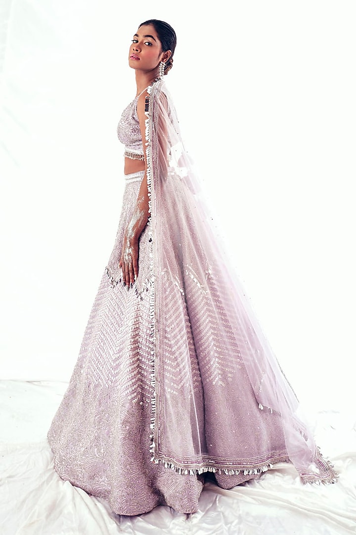 Lilac Gajji Silk Embroidered Bridal Lehenga Set by Payal & Zinal at Pernia's Pop Up Shop