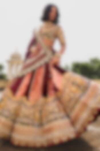 Pink & Maroon Velvet Mirror Embroidered Bridal Lehenga Set by Payal & Zinal at Pernia's Pop Up Shop
