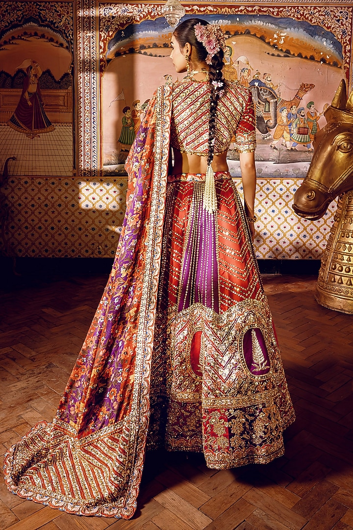 Multi-Colored Frizzy Twill Cutdana Embroidered Bridal Lehenga Set by Payal & Zinal at Pernia's Pop Up Shop