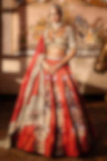 Orange Velvet Sequins Embroidered Bridal Lehenga Set by Payal & Zinal at Pernia's Pop Up Shop