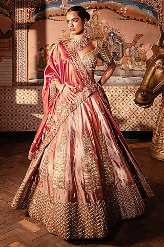 Rani Pink Tissue Silk Sequins Embroidered Lehenga Set by Payal & Zinal