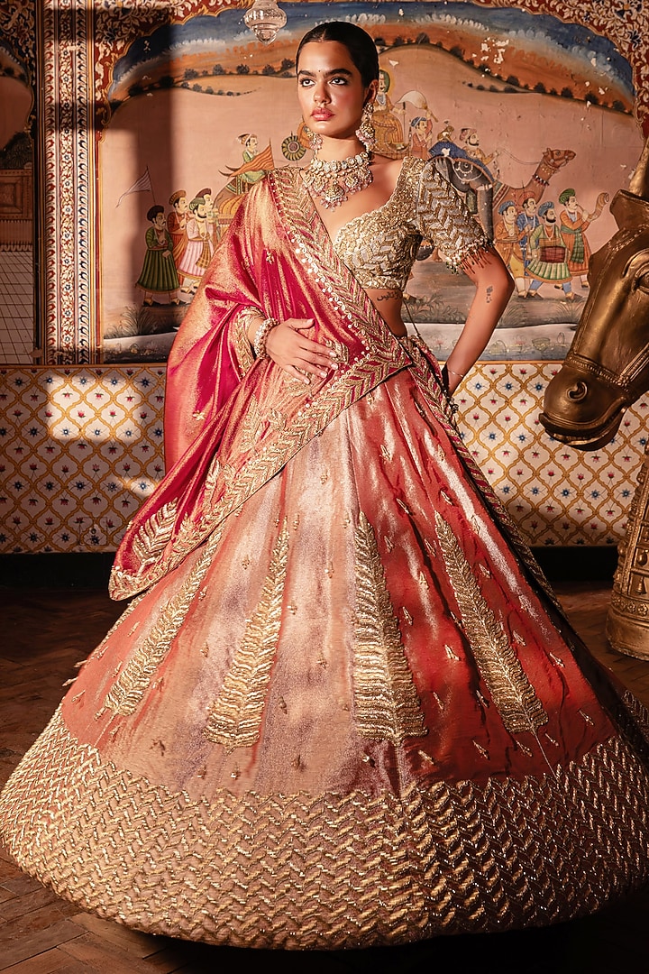 Rani Pink Tissue Silk Sequins Embroidered Bridal Lehenga Set by Payal & Zinal at Pernia's Pop Up Shop