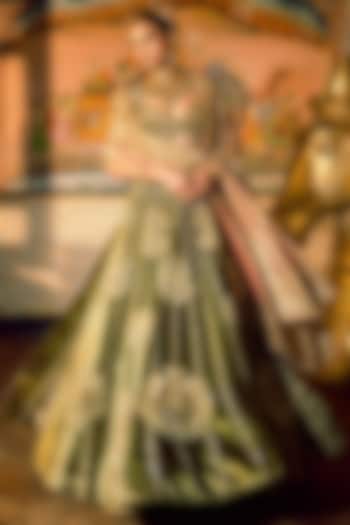 Green Velvet Sequins Embroidered Bridal Lehenga Set by Payal & Zinal at Pernia's Pop Up Shop
