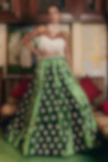 Deep Green Velvet Pearl Embroidered Wedding Lehenga Set by Payal & Zinal at Pernia's Pop Up Shop