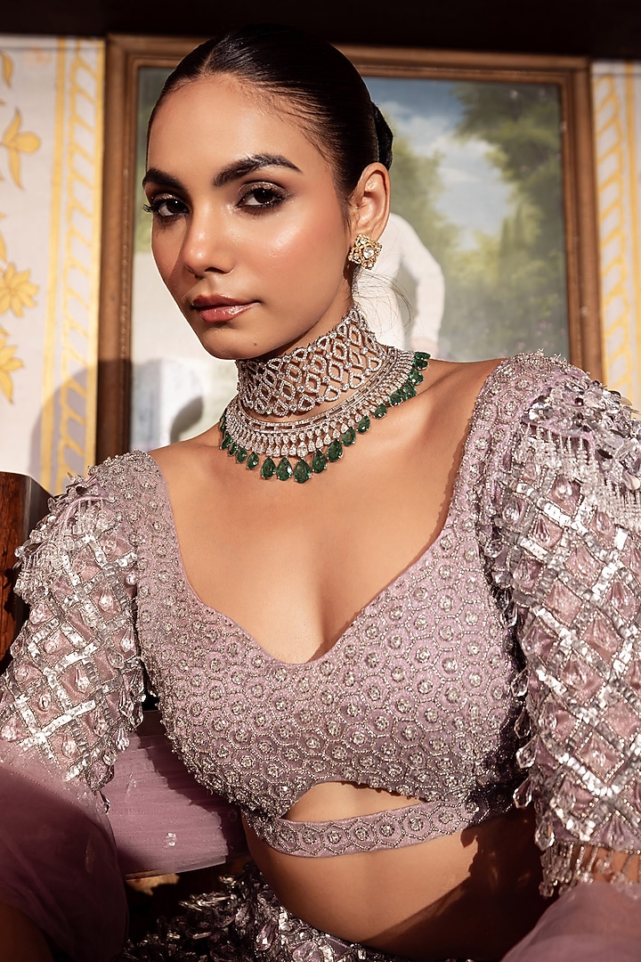 Lilac Imported Shimmer Sequins Embroidered Bridal Lehenga Set by Payal & Zinal at Pernia's Pop Up Shop