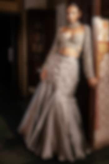 Grey Imported Shimmer Embroidered Wedding Lehenga Set by Payal & Zinal at Pernia's Pop Up Shop
