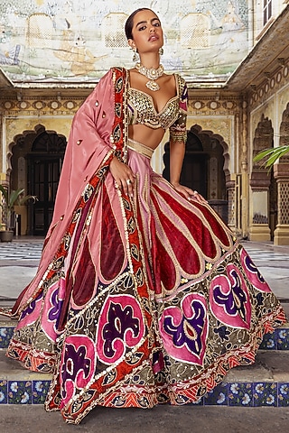 Multi-Colored Habutai Silk Motif Printed Lehenga Set by Payal & Zinal