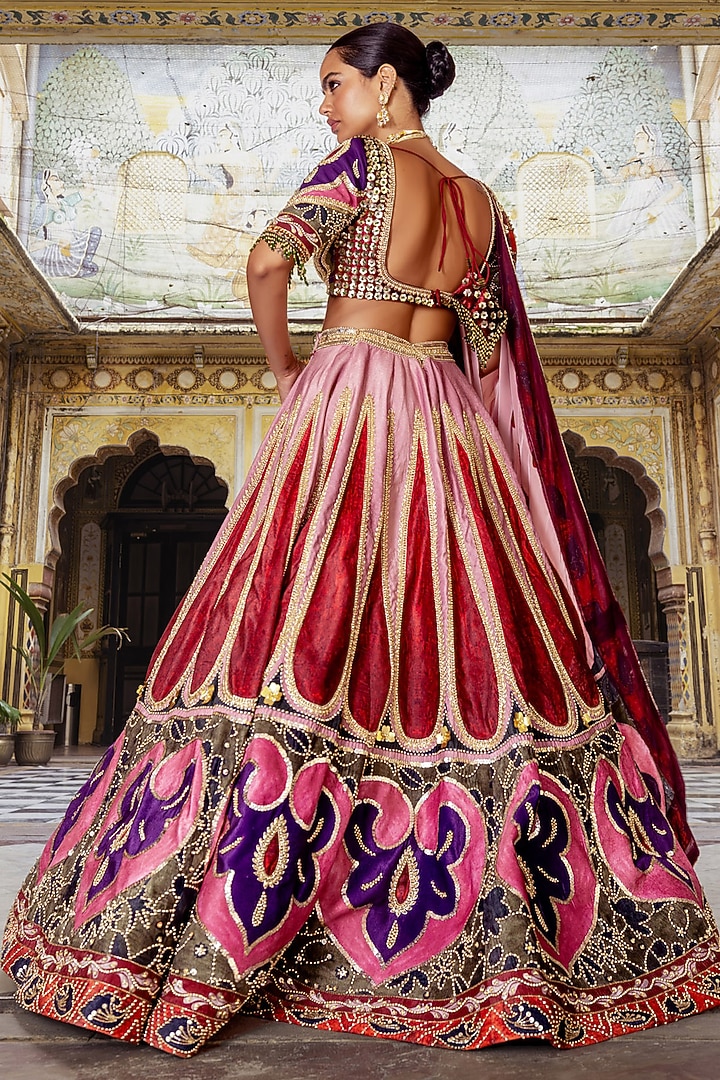 Multi-Colored Habutai Silk Motif Printed Bridal Lehenga Set by Payal & Zinal at Pernia's Pop Up Shop