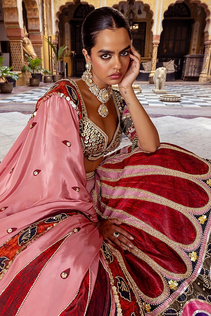 Multi-Colored Habutai Silk Motif Printed Bridal Lehenga Set by Payal & Zinal at Pernia's Pop Up Shop