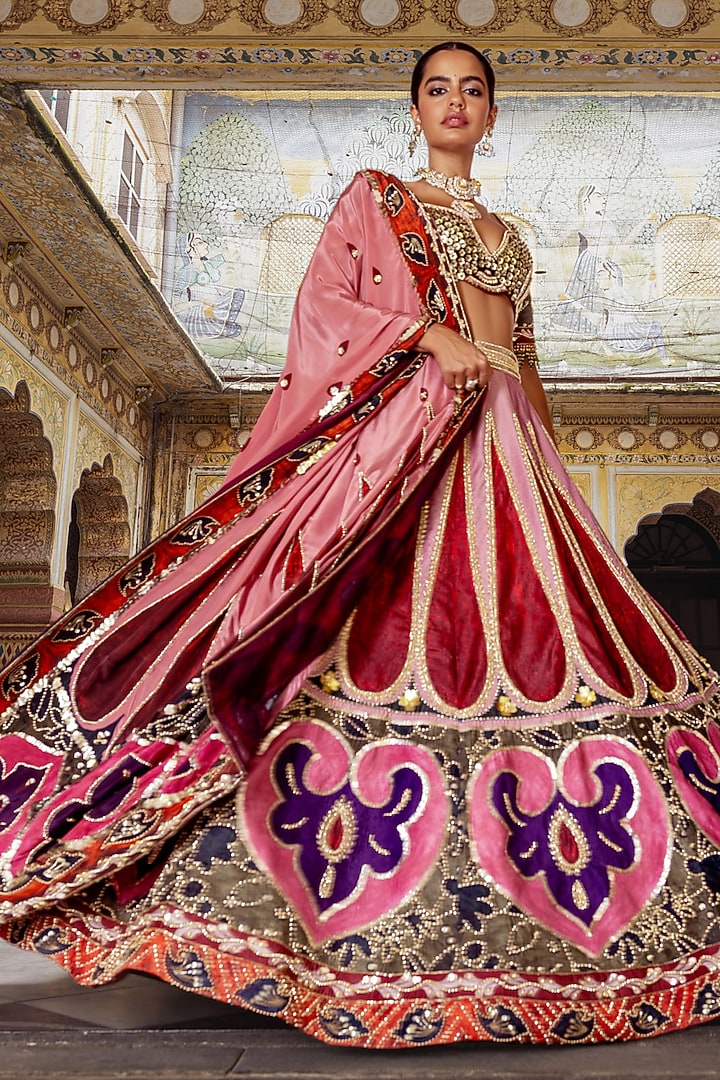 Multi-Colored Habutai Silk Motif Printed Bridal Lehenga Set by Payal & Zinal at Pernia's Pop Up Shop