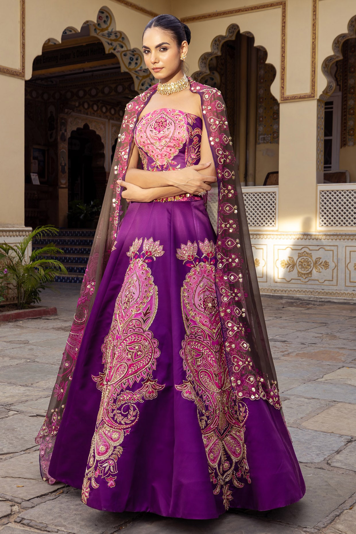 Payal & Zinal Pink & Purple Twill Paisley Embroidered Lehenga Set