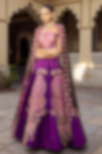 Pink & Purple Twill Paisley Embroidered Wedding Lehenga Set by Payal & Zinal at Pernia's Pop Up Shop