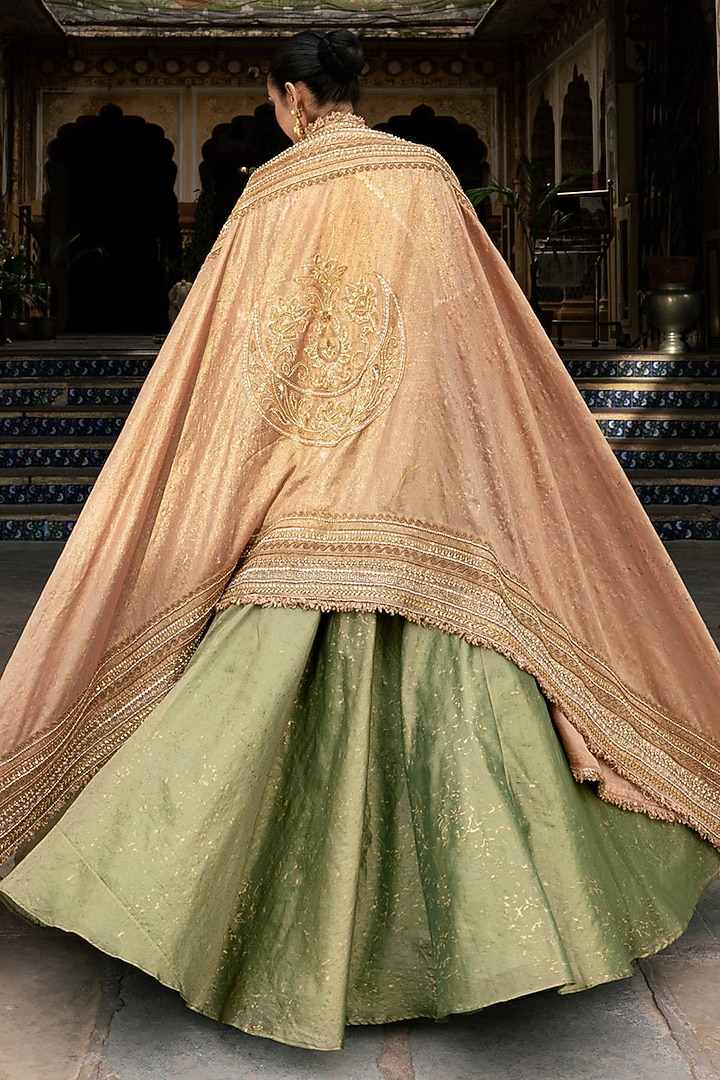 Olive Green Zari Block Printed Wedding Lehenga Set by Payal & Zinal at Pernia's Pop Up Shop