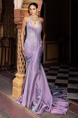 Lilac Imported Shimmer Mermaid Lehenga Set by Payal & Zinal
