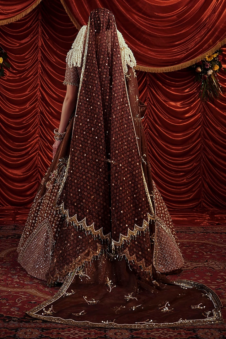 Caramel Brown Velvet Embellished Bridal Lehenga Set by Payal & Zinal at Pernia's Pop Up Shop
