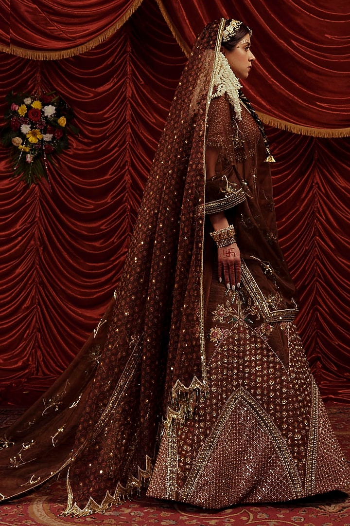Caramel Brown Velvet Embellished Bridal Lehenga Set by Payal & Zinal at Pernia's Pop Up Shop