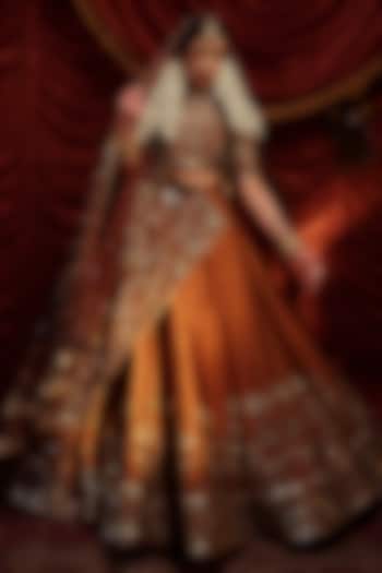 Brown Raw Silk Sequins Embroidered Bridal Lehenga Set by Payal & Zinal at Pernia's Pop Up Shop
